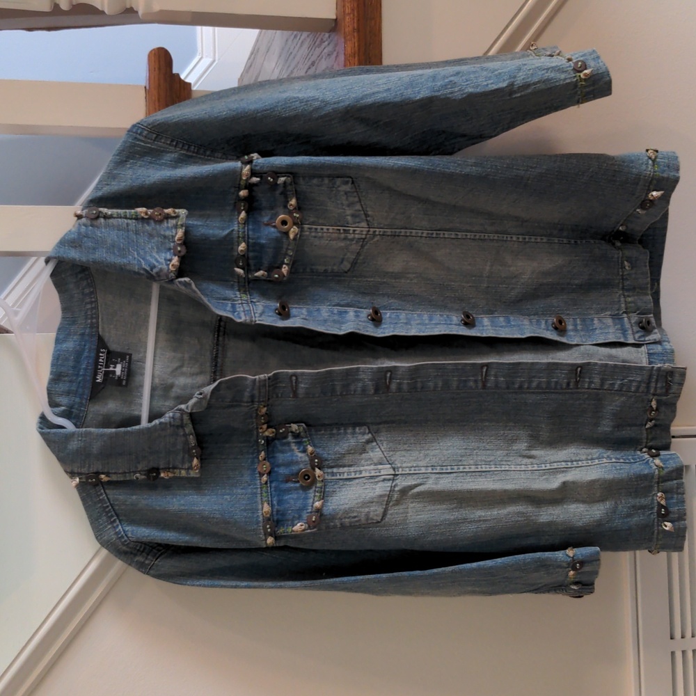 Euc Multiples Size M Denim Jacket Shell Button Tr… - image 1